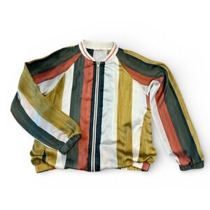 MYSTREE Striped Raglan Bomber Jacket Womens Sz Medium Front Zipper, Pockets READ